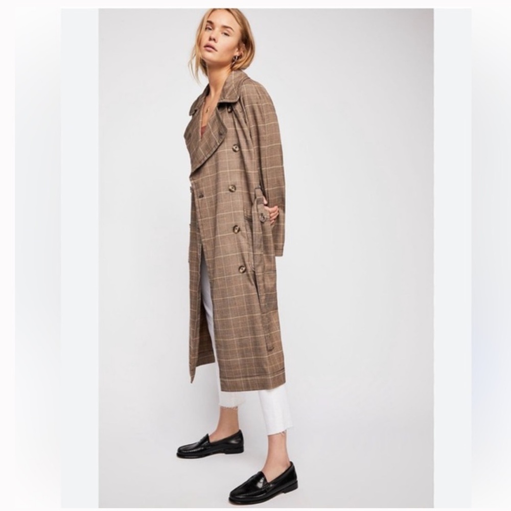 Free People Cecilia Checkered trench Coat size small p